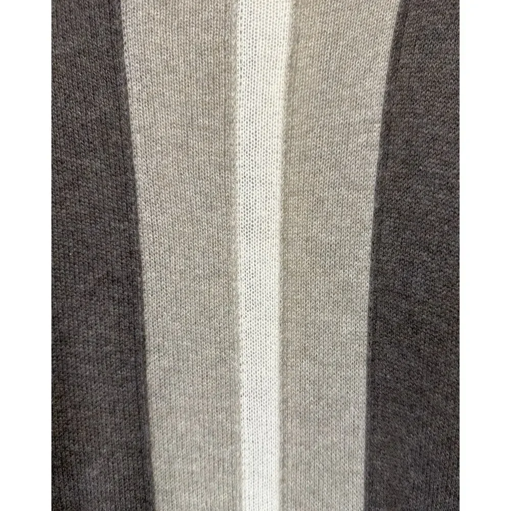 Womens Long Knit Scarf Brown Cream Striped Ruffle Wrap Boho 2-ply 100% Cashmere
